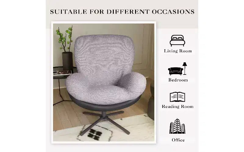 Chaise pivotante ergonomique de bureau TUYOHW 360°, en chenille et similicuir avec base en métal noir, chaise de bureau moderne