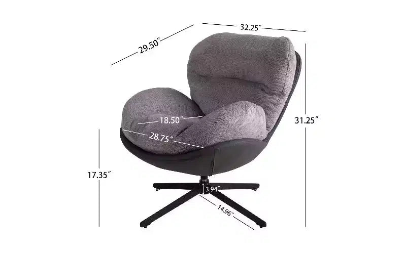 Chaise pivotante ergonomique de bureau TUYOHW 360°, en chenille et similicuir avec base en métal noir, chaise de bureau moderne