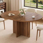 Table à manger ovale extensible pour 4 à 8 personnes, table de cuisine 59" en noyer, design rond à ovale peu encombrant pour salle à manger ou cuisine
