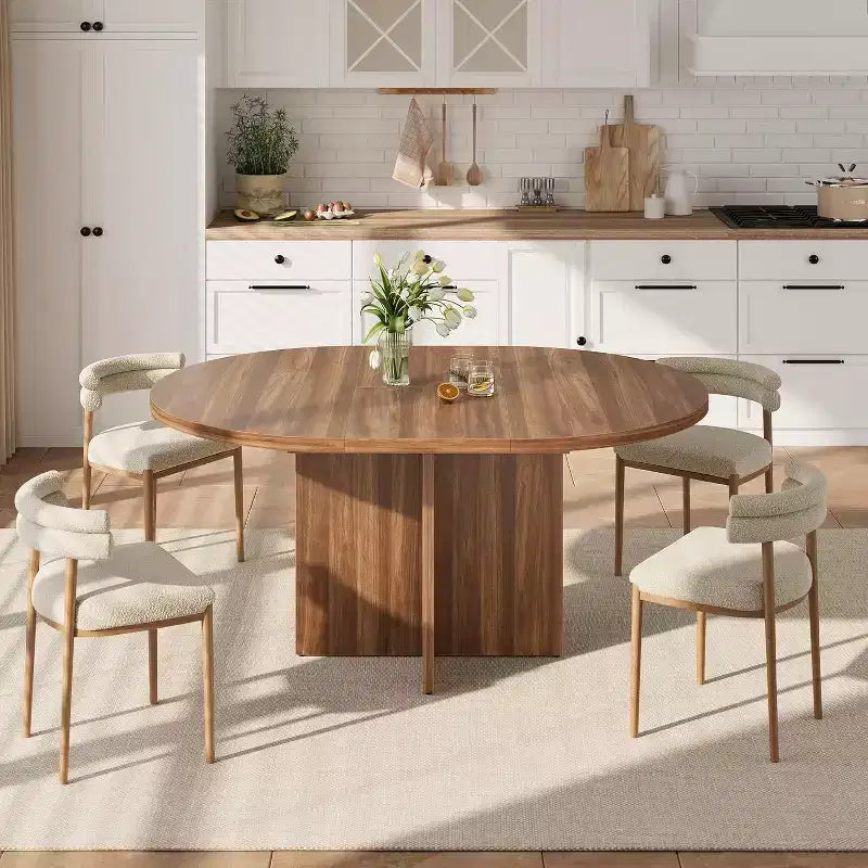 Table à manger ovale extensible pour 4 à 8 personnes, table de cuisine 59" en noyer, design rond à ovale peu encombrant pour salle à manger ou cuisine