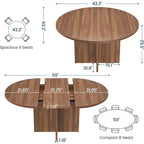 Table à manger ovale extensible pour 4 à 8 personnes, table de cuisine 59" en noyer, design rond à ovale peu encombrant pour salle à manger ou cuisine
