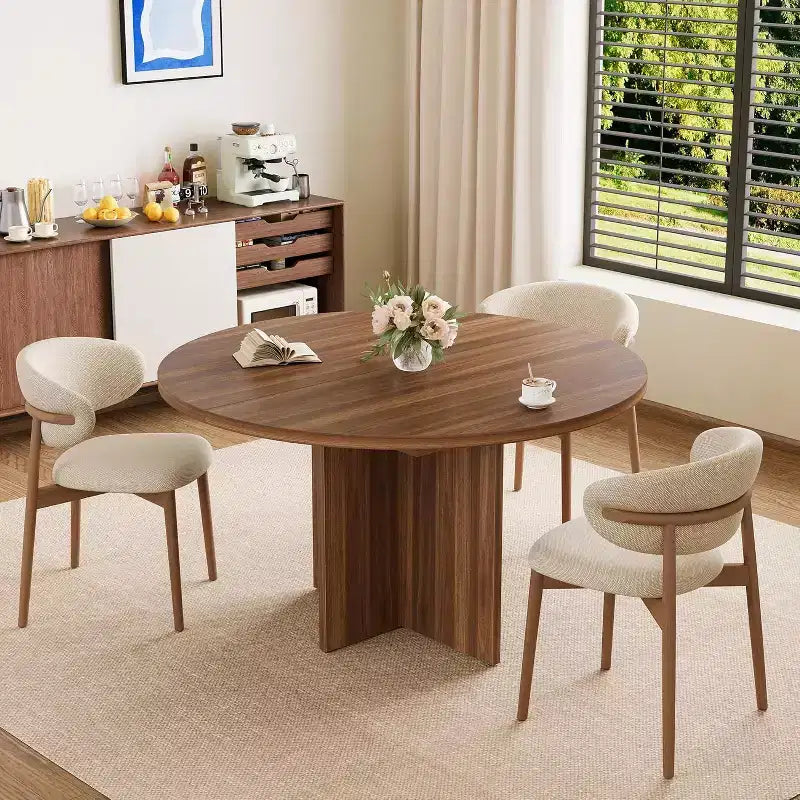 Table à manger ovale extensible pour 4 à 8 personnes, table de cuisine 59" en noyer, design rond à ovale peu encombrant pour salle à manger ou cuisine