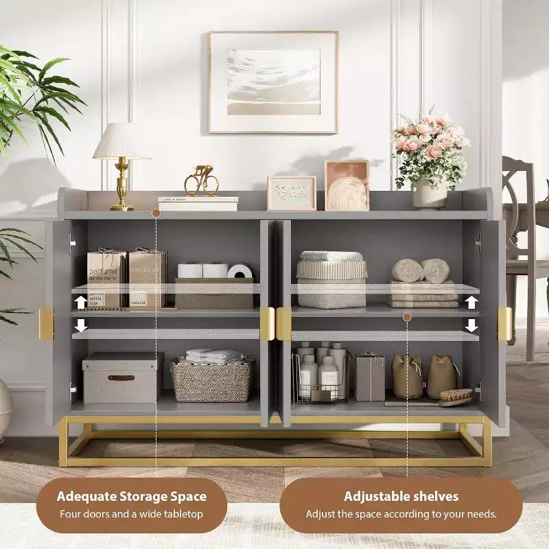 Buffet cannelé de 47,2 po avec armoire de rangement, buffet de cuisine moderne avec étagères réglables avec portes pour salon, cuisine, entrée