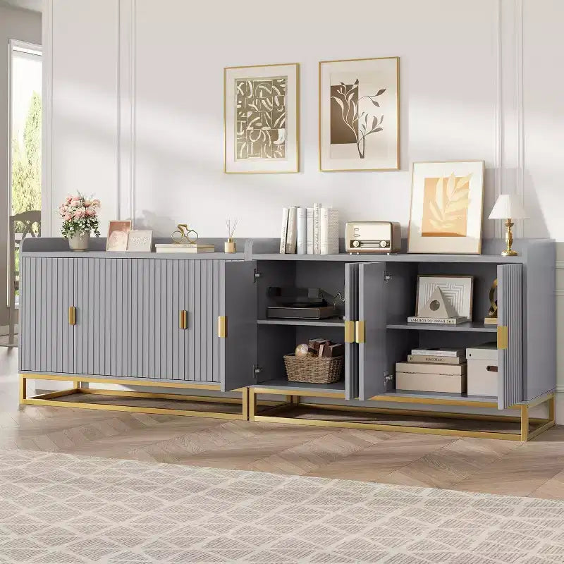 Buffet cannelé de 47,2 po avec armoire de rangement, buffet de cuisine moderne avec étagères réglables avec portes pour salon, cuisine, entrée