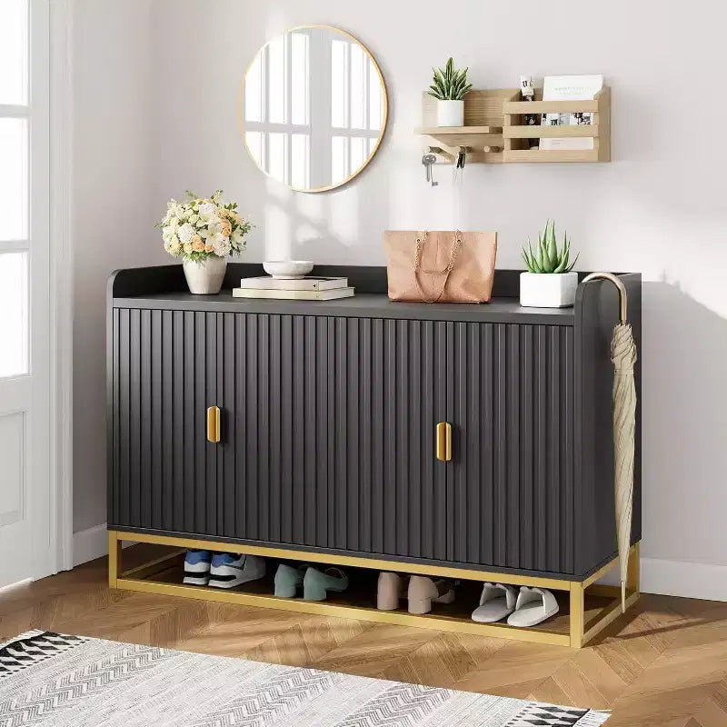 Buffet cannelé de 47,2 po avec armoire de rangement, buffet de cuisine moderne avec étagères réglables avec portes pour salon, cuisine, entrée