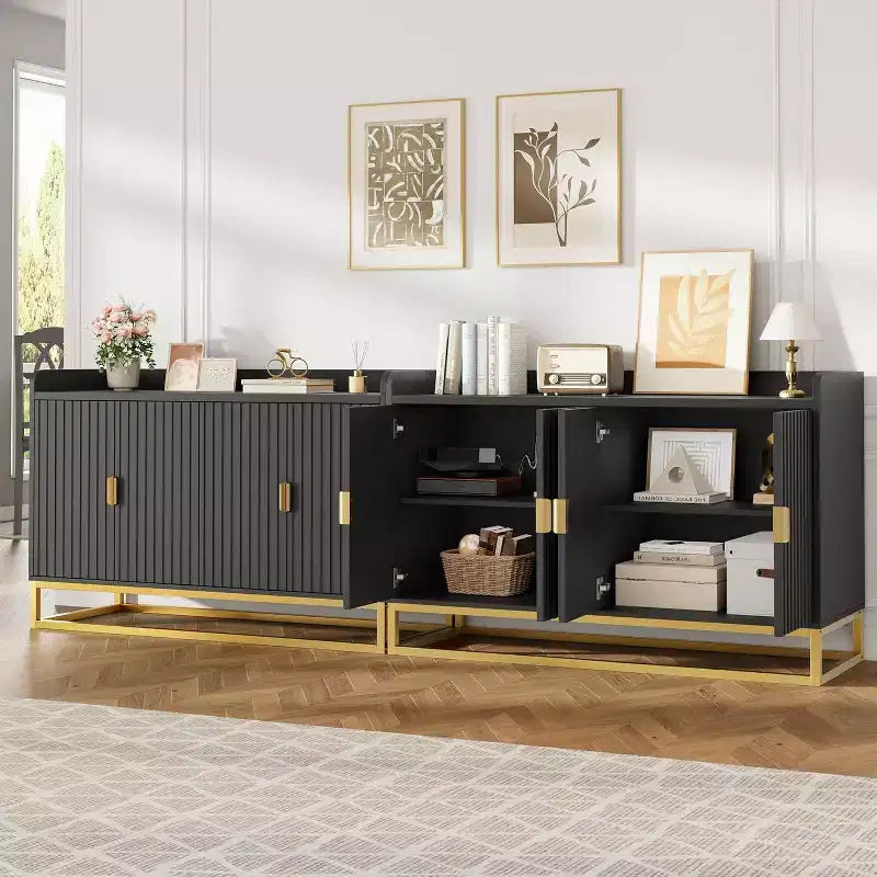 Buffet cannelé de 47,2 po avec armoire de rangement, buffet de cuisine moderne avec étagères réglables avec portes pour salon, cuisine, entrée
