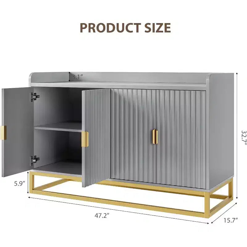Buffet cannelé de 47,2 po avec armoire de rangement, buffet de cuisine moderne avec étagères réglables avec portes pour salon, cuisine, entrée