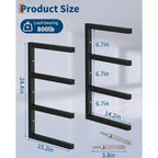 Support de Rangement à Bois, Organisateur de Bois - Lot de 4 Étagères Murales à 4 Niveaux en Acier Robuste, Capacité de 725 kg pour Abri de Jardin, Atelier, Garage, Noir