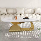 Table basse à plateau en céramique avec piètement contemporain en acier inoxydable - Une pièce maîtresse durable et élégante pour votre salon.