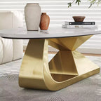 Table basse à plateau en céramique avec piètement contemporain en acier inoxydable - Une pièce maîtresse durable et élégante pour votre salon.