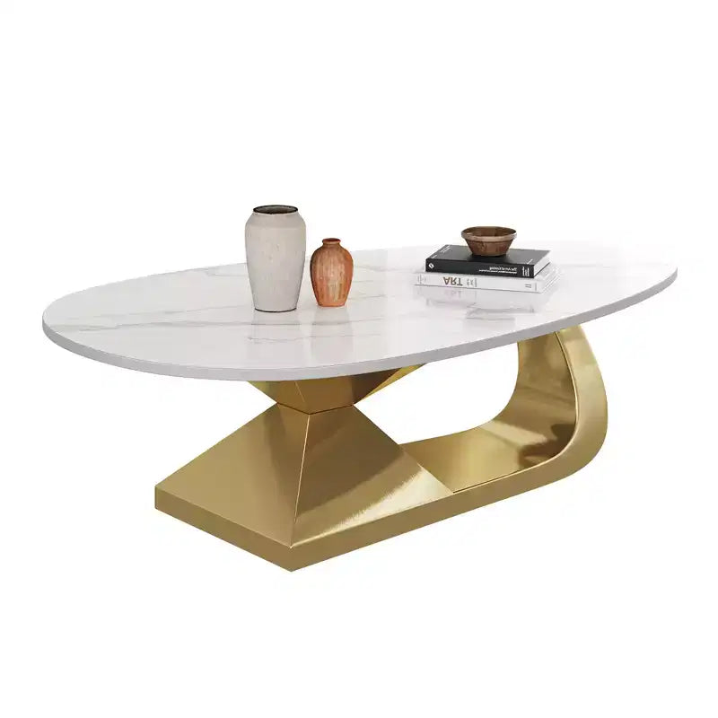 Table basse à plateau en céramique avec piètement contemporain en acier inoxydable - Une pièce maîtresse durable et élégante pour votre salon.
