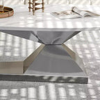Table basse à plateau en céramique avec piètement contemporain en acier inoxydable - Une pièce maîtresse durable et élégante pour votre salon.