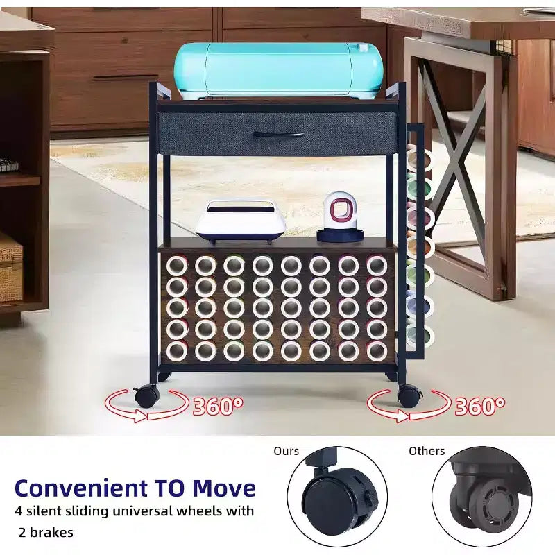 Chariot de rangement Acekool Craft Organizer, poste de travail avec tiroir en tissu, 47 supports de rouleaux de vinyle et crochets pour salle d'artisanat