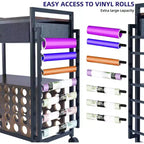 Chariot de rangement Acekool Craft Organizer, poste de travail avec tiroir en tissu, 47 supports de rouleaux de vinyle et crochets pour salle d'artisanat