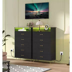 Commode Intelligente COZONY 5 Tiroirs avec LED RGB et Recharge, Commode de Rangement Contrôlée par Application pour Chambre et Salon