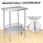 Table de travail Acekool en acier inoxydable de 30 x 24 pouces avec étagère inférieure