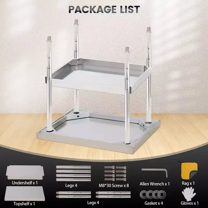 Table de travail Acekool en acier inoxydable de 30 x 24 pouces avec étagère inférieure