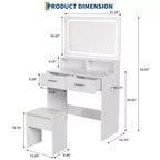 Coiffeuse Blanche Acekool avec Miroir, Tiroirs et Tabouret