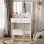 Coiffeuse Blanche Acekool avec Miroir, Tiroirs et Tabouret