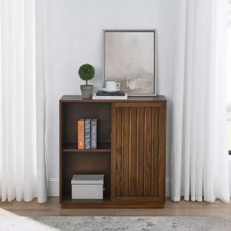 Meuble de rangement, buffet vintage avec 2 portes coulissantes et lattes en bois, meuble de rangement pour entrée, salon, couloir
