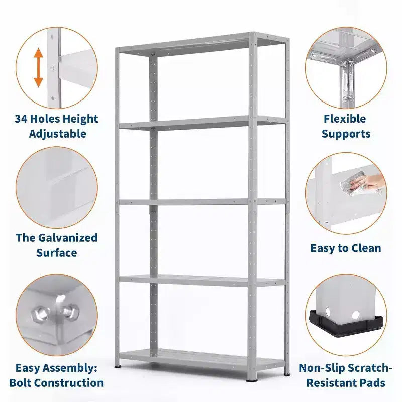 Acekool Étagère métallique à 5 niveaux, robuste, réglable pour garage, 91x30x173 cm pour cuisine, cellier, sous-sol, buanderie