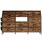 Commode Noire/Blanche pour Chambre, Commode Moderne de 55" de large avec support TV et 14 tiroirs en tissu, Grande Armoire de Rangement pour Vêtements, Organisateur de Tiroirs