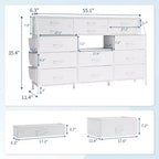 Commode Noire/Blanche pour Chambre, Commode Moderne de 55" de large avec support TV et 14 tiroirs en tissu, Grande Armoire de Rangement pour Vêtements, Organisateur de Tiroirs