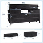 Commode Noire/Blanche pour Chambre, Commode Moderne de 55" de large avec support TV et 14 tiroirs en tissu, Grande Armoire de Rangement pour Vêtements, Organisateur de Tiroirs