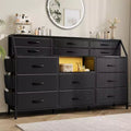 Black/White Dresser for Bedroom, 55 Wide Modern Dresser TV Stand with 14 Fabric Drawers, Large Clothing Storage Cabinet, Drawers Organizer