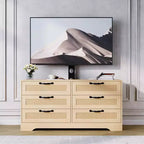 Meuble TV avec support, meuble de divertissement moderne de 120 cm, commode en rotin à 6 tiroirs pour téléviseurs de 32 à 85 pouces, table de console multimédia avec rangement pour salon