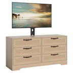 Meuble TV avec support, meuble de divertissement moderne de 120 cm, commode en rotin à 6 tiroirs pour téléviseurs de 32 à 85 pouces, table de console multimédia avec rangement pour salon