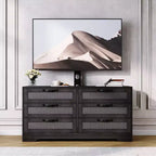 Meuble TV avec support, meuble de divertissement moderne de 120 cm, commode en rotin à 6 tiroirs pour téléviseurs de 32 à 85 pouces, table de console multimédia avec rangement pour salon