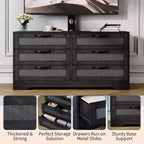Meuble TV avec support, meuble de divertissement moderne de 120 cm, commode en rotin à 6 tiroirs pour téléviseurs de 32 à 85 pouces, table de console multimédia avec rangement pour salon