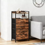 Table de chevet avec 4 tiroirs en tissu et étagère ouverte - Table de nuit multifonctionnelle pour chambre, salon et bureau
