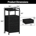 Table de chevet avec 4 tiroirs en tissu et étagère ouverte - Table de nuit multifonctionnelle pour chambre, salon et bureau