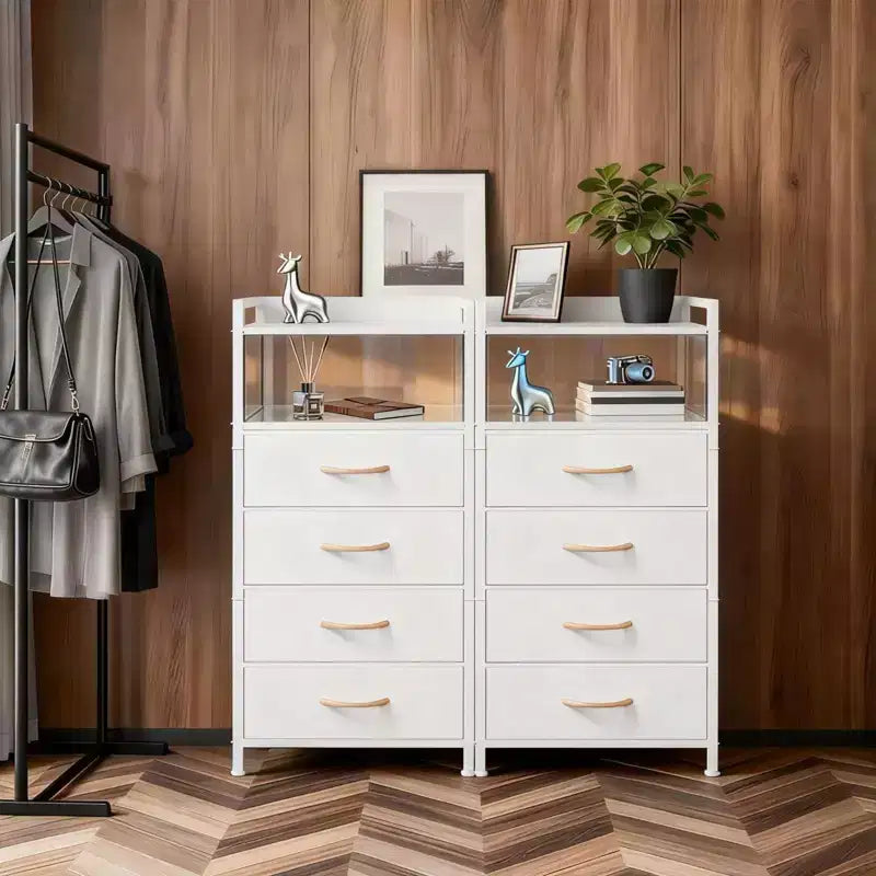 Table de chevet avec 4 tiroirs en tissu et étagère ouverte - Table de nuit multifonctionnelle pour chambre, salon et bureau