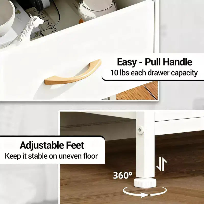 Table de chevet avec 4 tiroirs en tissu et étagère ouverte - Table de nuit multifonctionnelle pour chambre, salon et bureau