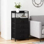 Table de chevet avec 4 tiroirs en tissu et étagère ouverte - Table de nuit multifonctionnelle pour chambre, salon et bureau