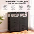 Table de chevet avec 4 tiroirs en tissu et étagère ouverte - Table de nuit multifonctionnelle pour chambre, salon et bureau