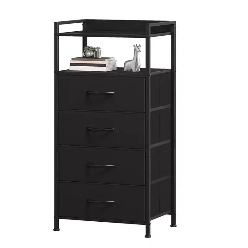 Table de chevet avec 4 tiroirs en tissu et étagère ouverte - Table de nuit multifonctionnelle pour chambre, salon et bureau