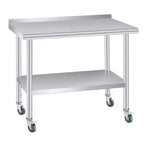 Stainless Steel Prep Table with Backsplash, Adjustable Undershelf and 4 Caster Wheels, Commercial Heavy Duty Table with Adjustable Under Shelf