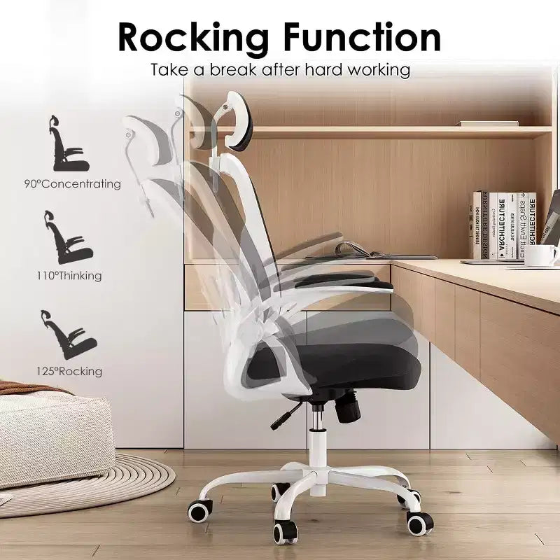 Chaise de bureau ergonomique TUYOHW, chaise pivotante d'ordinateur avec support lombaire réglable, accoudoirs relevables, appui-tête et dossier en maille pour la maison, la chambre à coucher