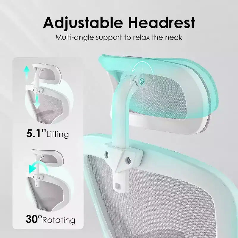 Chaise de bureau ergonomique TUYOHW, chaise pivotante d'ordinateur avec support lombaire réglable, accoudoirs relevables, appui-tête et dossier en maille pour la maison, la chambre à coucher
