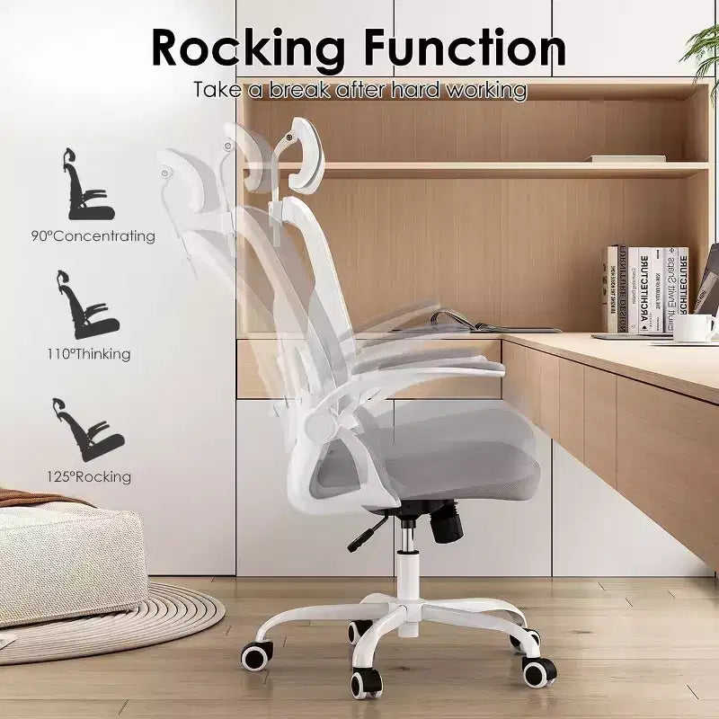 Chaise de bureau ergonomique TUYOHW, chaise pivotante d'ordinateur avec support lombaire réglable, accoudoirs relevables, appui-tête et dossier en maille pour la maison, la chambre à coucher
