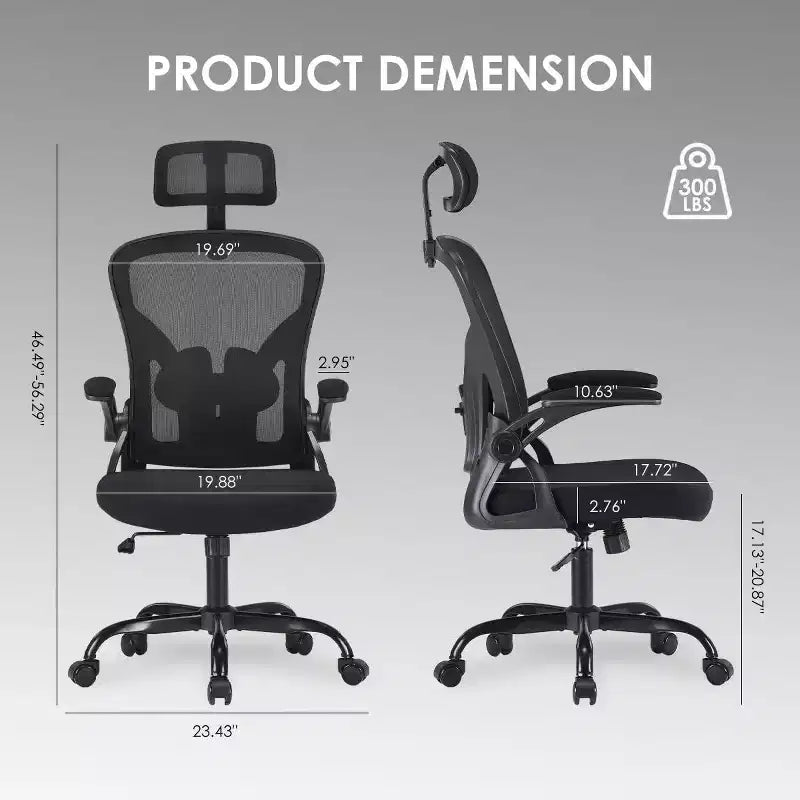 Chaise de bureau ergonomique TUYOHW, chaise pivotante d'ordinateur avec support lombaire réglable, accoudoirs relevables, appui-tête et dossier en maille pour la maison, la chambre à coucher
