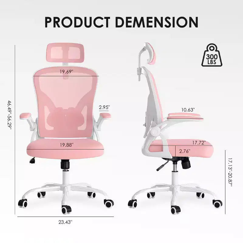 Chaise de bureau ergonomique TUYOHW, chaise pivotante d'ordinateur avec support lombaire réglable, accoudoirs relevables, appui-tête et dossier en maille pour la maison, la chambre à coucher