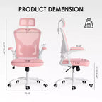 Chaise de bureau ergonomique TUYOHW, chaise pivotante d'ordinateur avec support lombaire réglable, accoudoirs relevables, appui-tête et dossier en maille pour la maison, la chambre à coucher