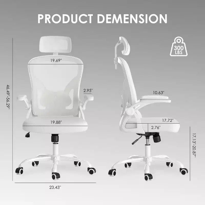 Chaise de bureau ergonomique TUYOHW, chaise pivotante d'ordinateur avec support lombaire réglable, accoudoirs relevables, appui-tête et dossier en maille pour la maison, la chambre à coucher