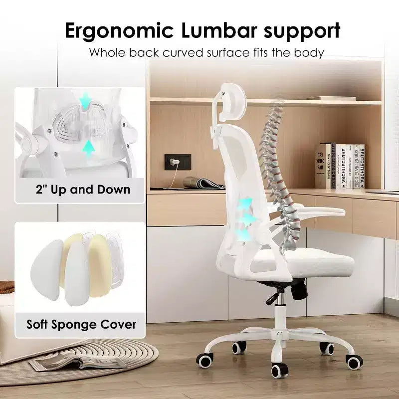 Chaise de bureau ergonomique TUYOHW, chaise pivotante d'ordinateur avec support lombaire réglable, accoudoirs relevables, appui-tête et dossier en maille pour la maison, la chambre à coucher