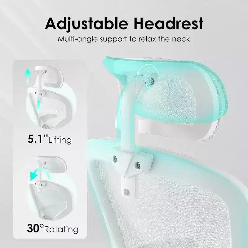Chaise de bureau ergonomique TUYOHW, chaise pivotante d'ordinateur avec support lombaire réglable, accoudoirs relevables, appui-tête et dossier en maille pour la maison, la chambre à coucher